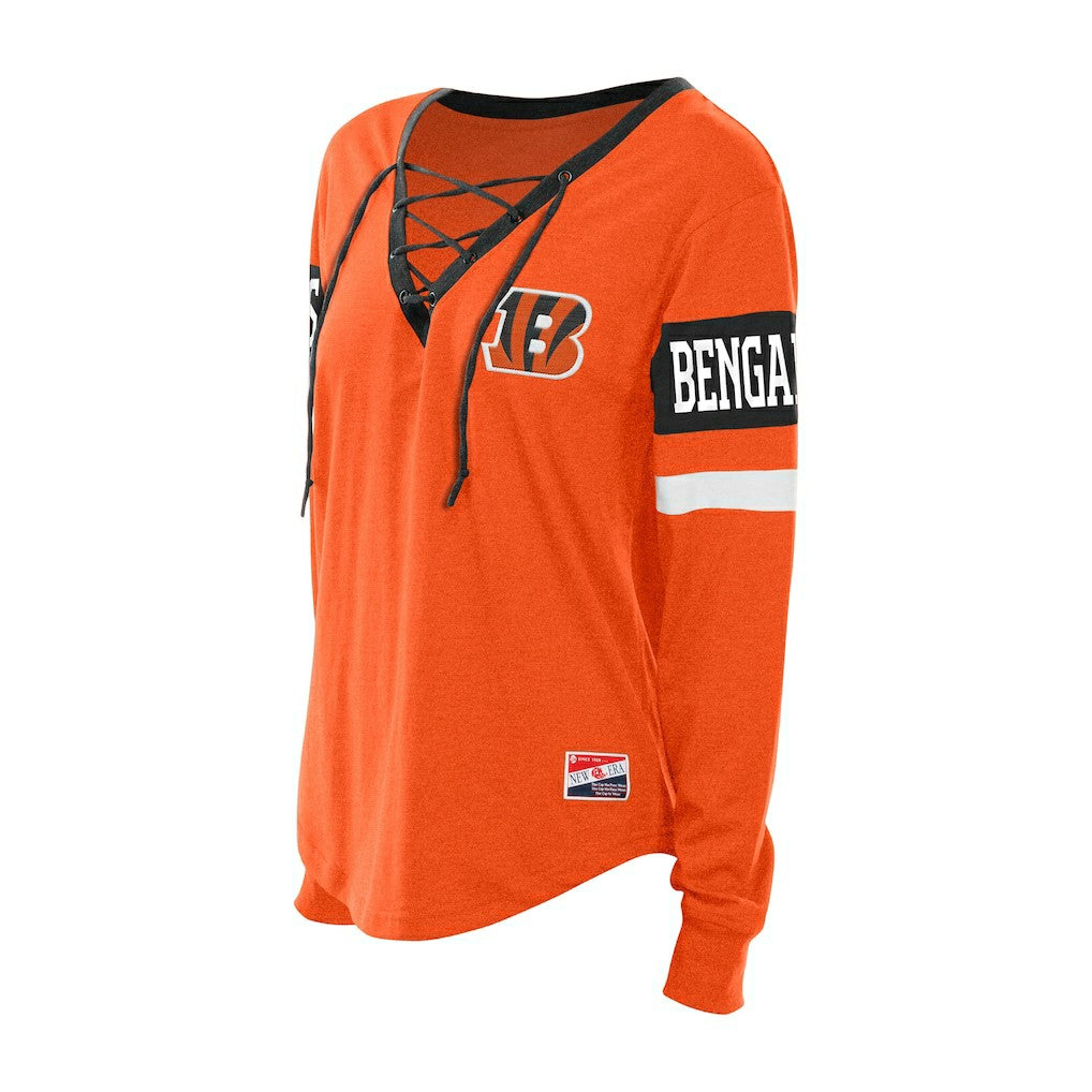 Cincinnati Bengals New Era Women's Throwback Lace-Up Long-Sleeve T-Shirt - Orange discount