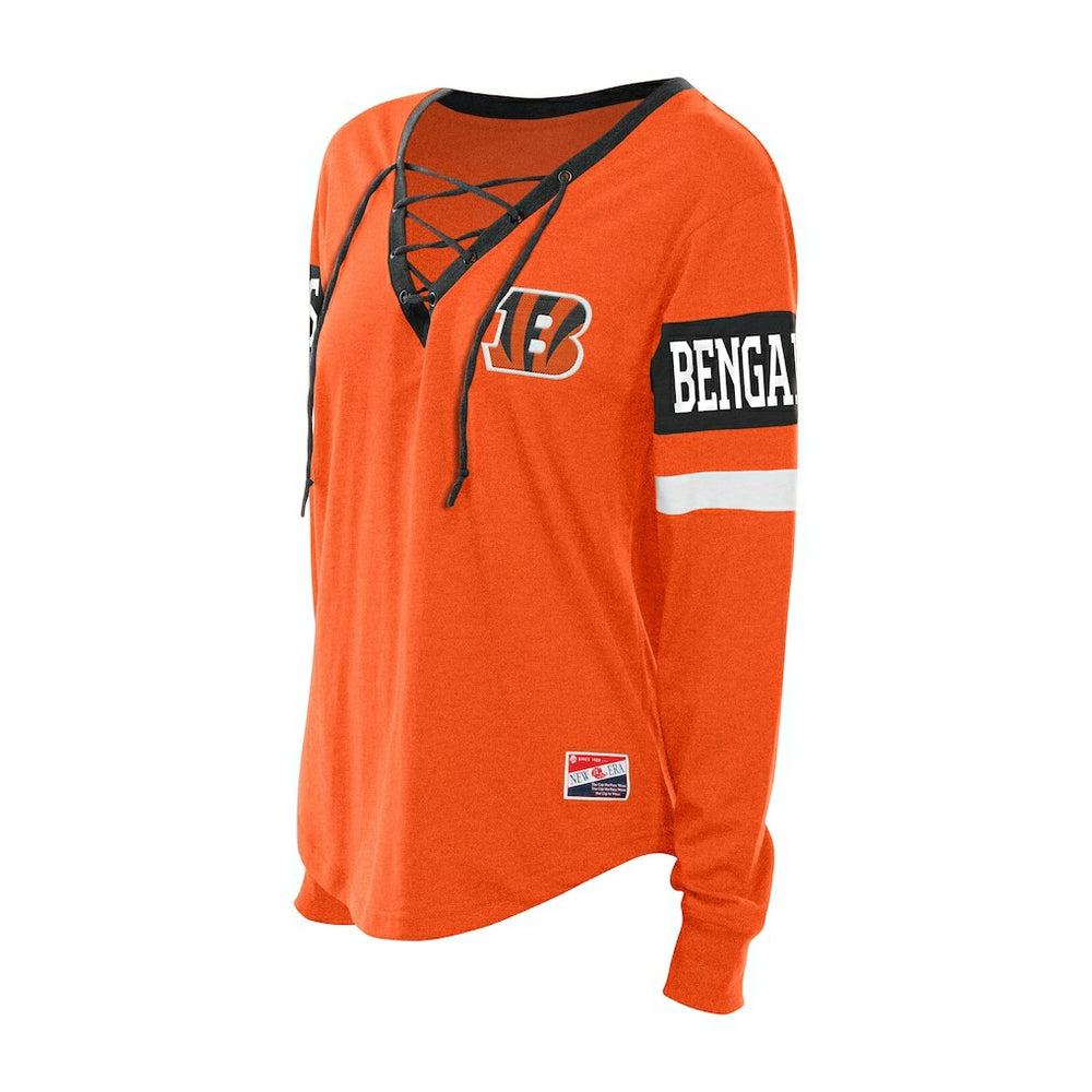 Cincinnati Bengals New Era Women's Throwback Lace-Up Long-Sleeve T-Shirt - Orange discount