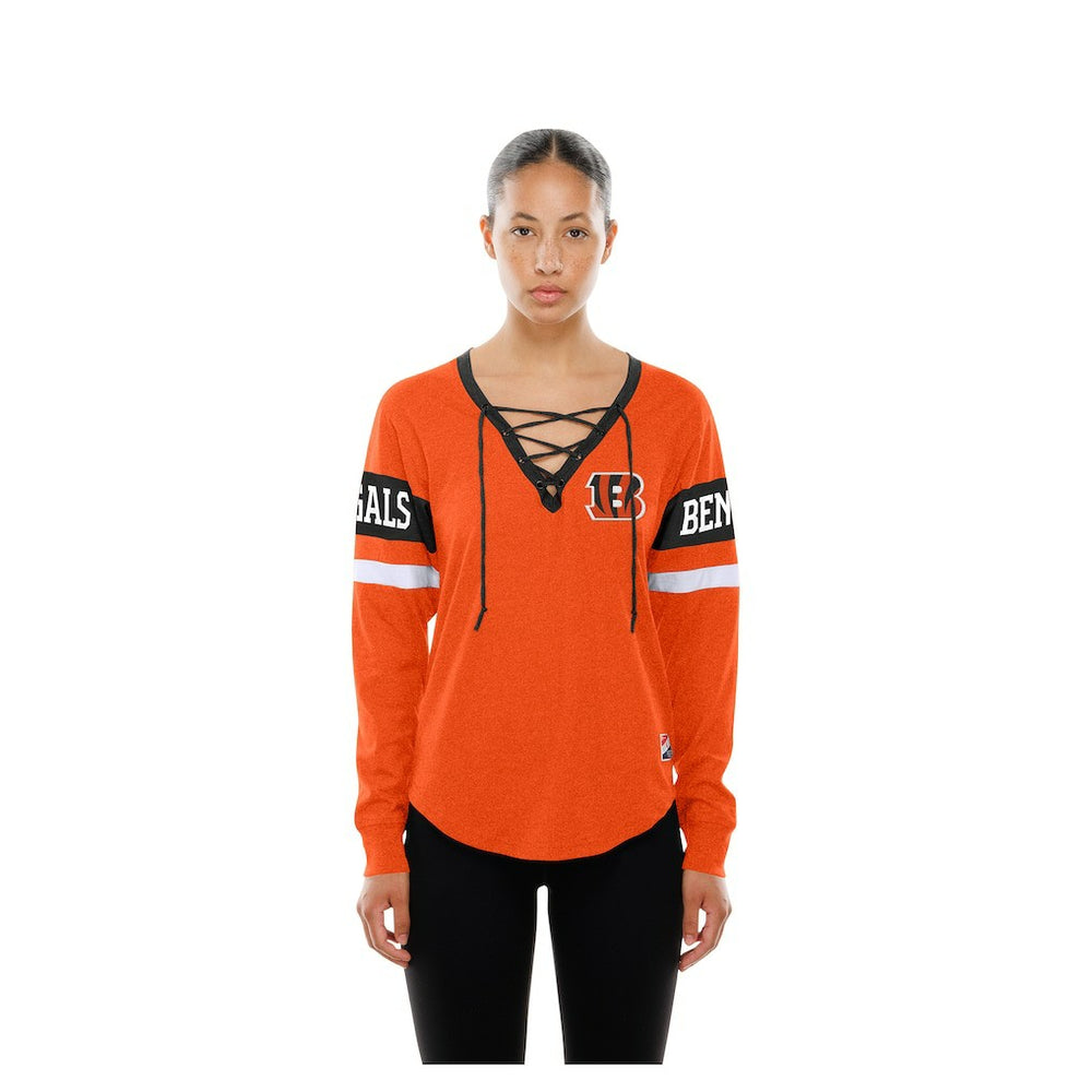 Cincinnati Bengals New Era Women's Throwback Lace-Up Long-Sleeve T-Shirt - Orange discount