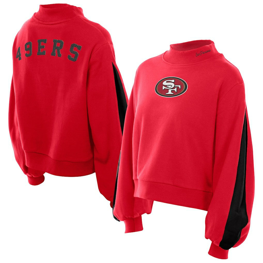 San Francisco 49ers New Era Women's Sport Night Mock Neck Balloon Sleeve Pullover Sweatshirt - Scarlet discount