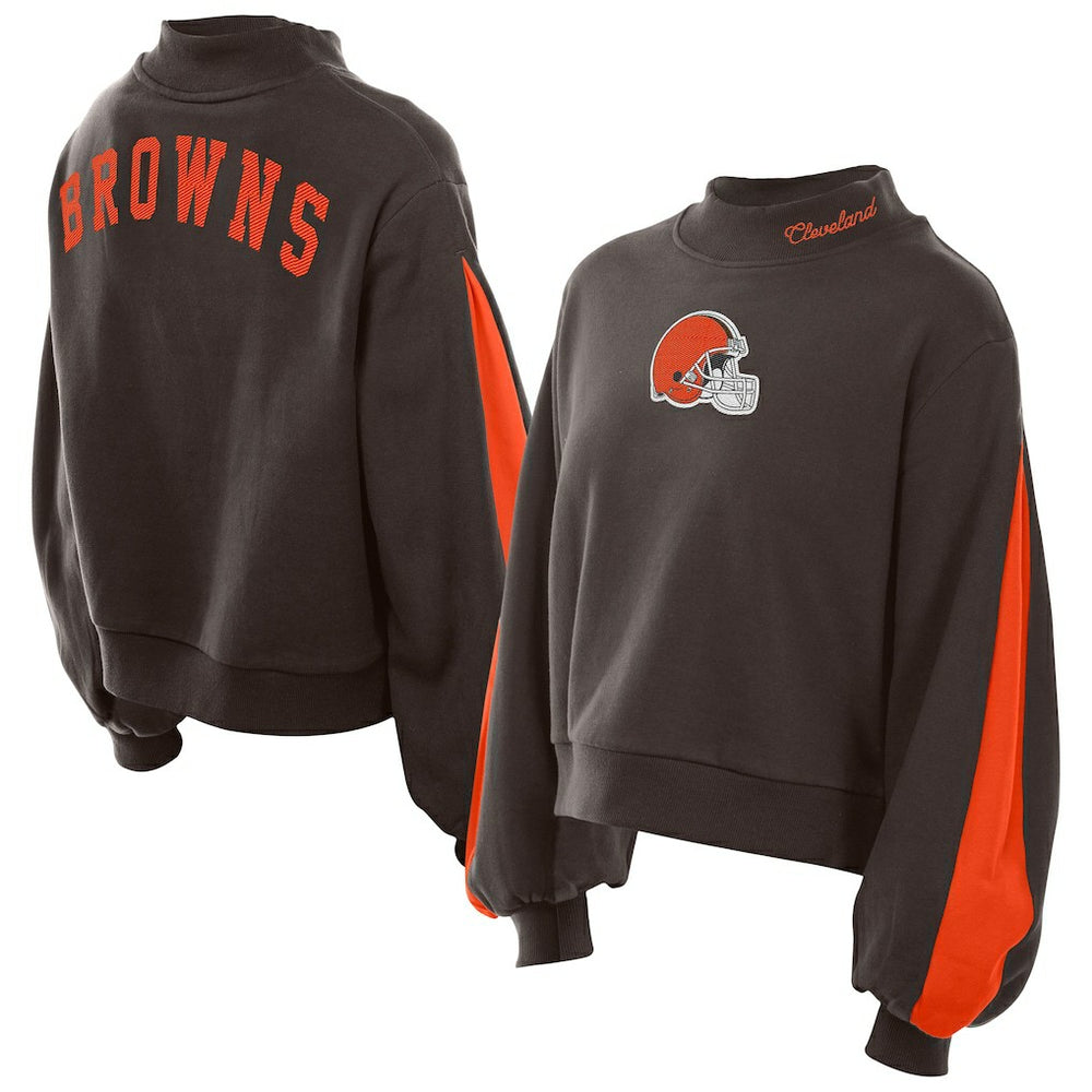 Cleveland Browns New Era Women's Sport Night Mock Neck Balloon Sleeve Pullover Sweatshirt - Brown on sale