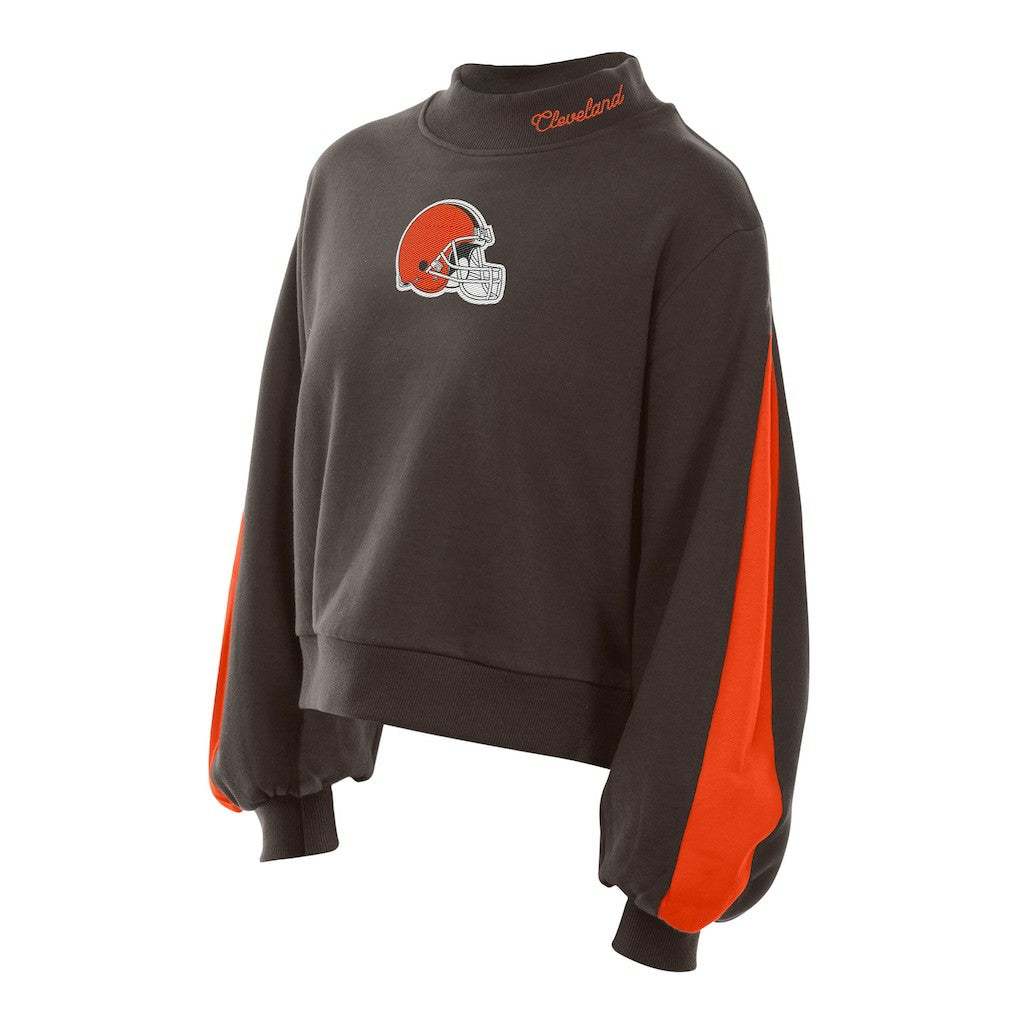Cleveland Browns New Era Women's Sport Night Mock Neck Balloon Sleeve Pullover Sweatshirt - Brown on sale