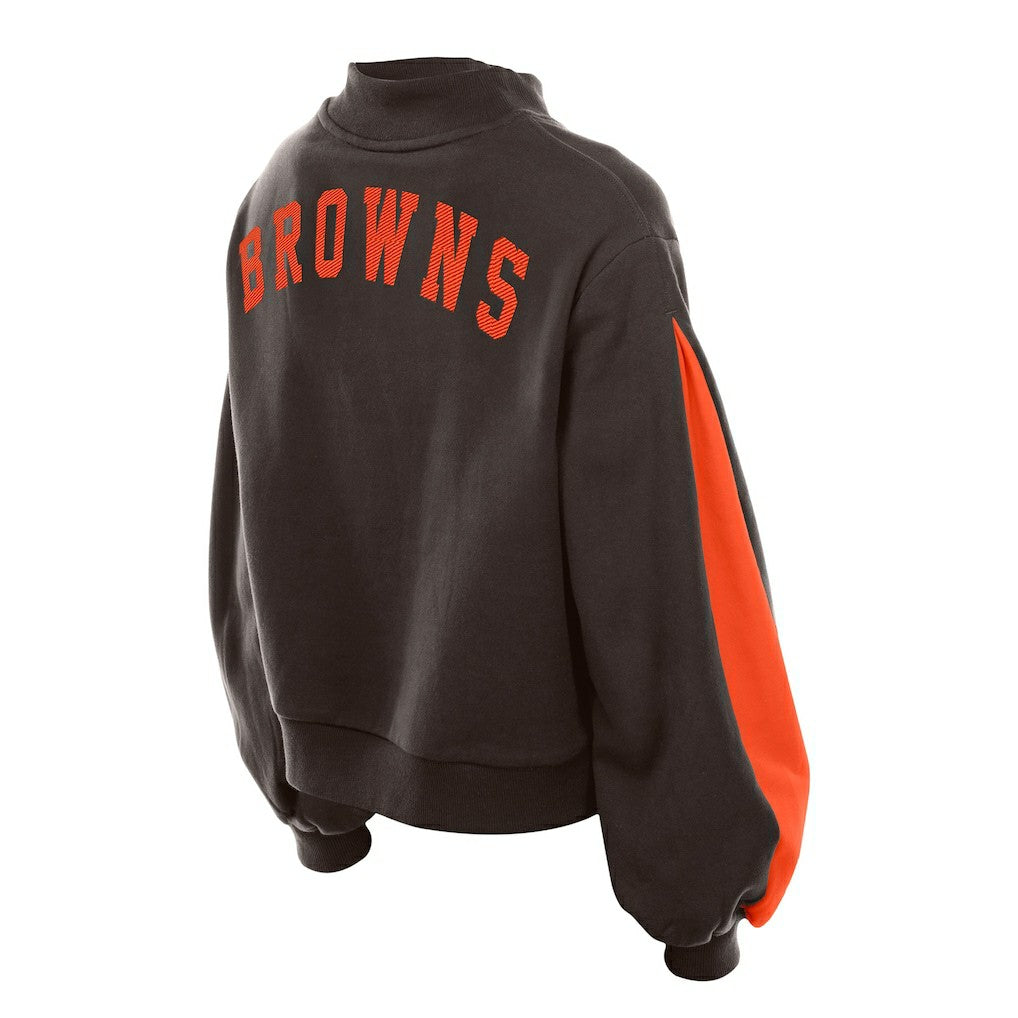 Cleveland Browns New Era Women's Sport Night Mock Neck Balloon Sleeve Pullover Sweatshirt - Brown on sale