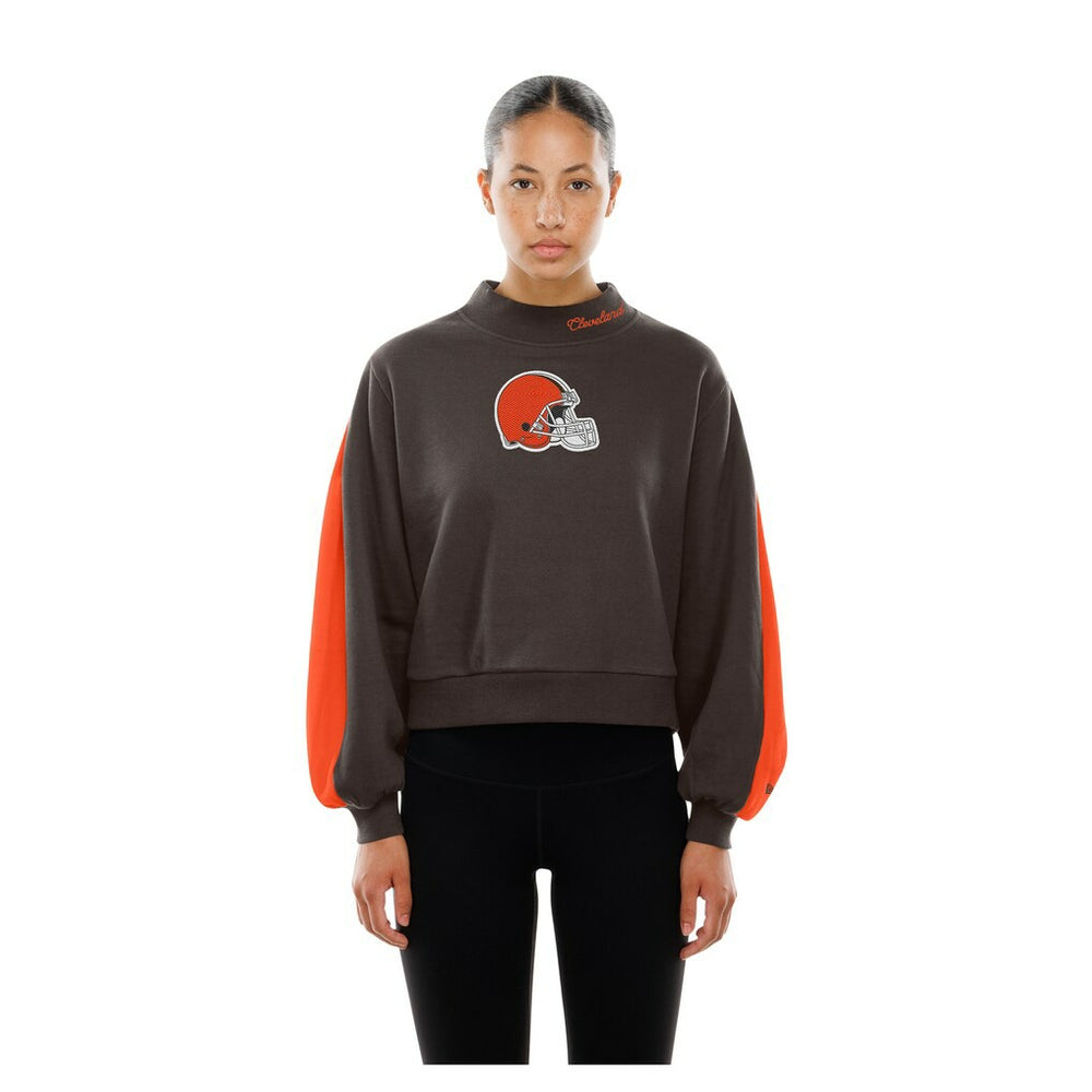 Cleveland Browns New Era Women's Sport Night Mock Neck Balloon Sleeve Pullover Sweatshirt - Brown on sale