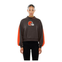 Cleveland Browns New Era Women's Sport Night Mock Neck Balloon Sleeve Pullover Sweatshirt - Brown on sale