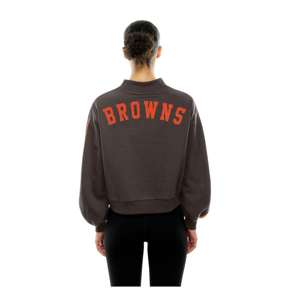 Cleveland Browns New Era Women's Sport Night Mock Neck Balloon Sleeve Pullover Sweatshirt - Brown on sale