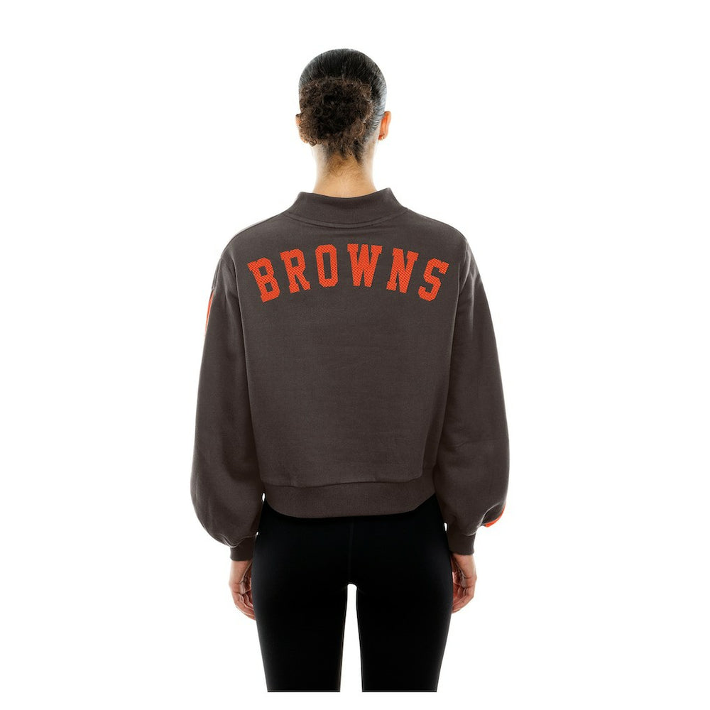 Cleveland Browns New Era Women's Sport Night Mock Neck Balloon Sleeve Pullover Sweatshirt - Brown on sale