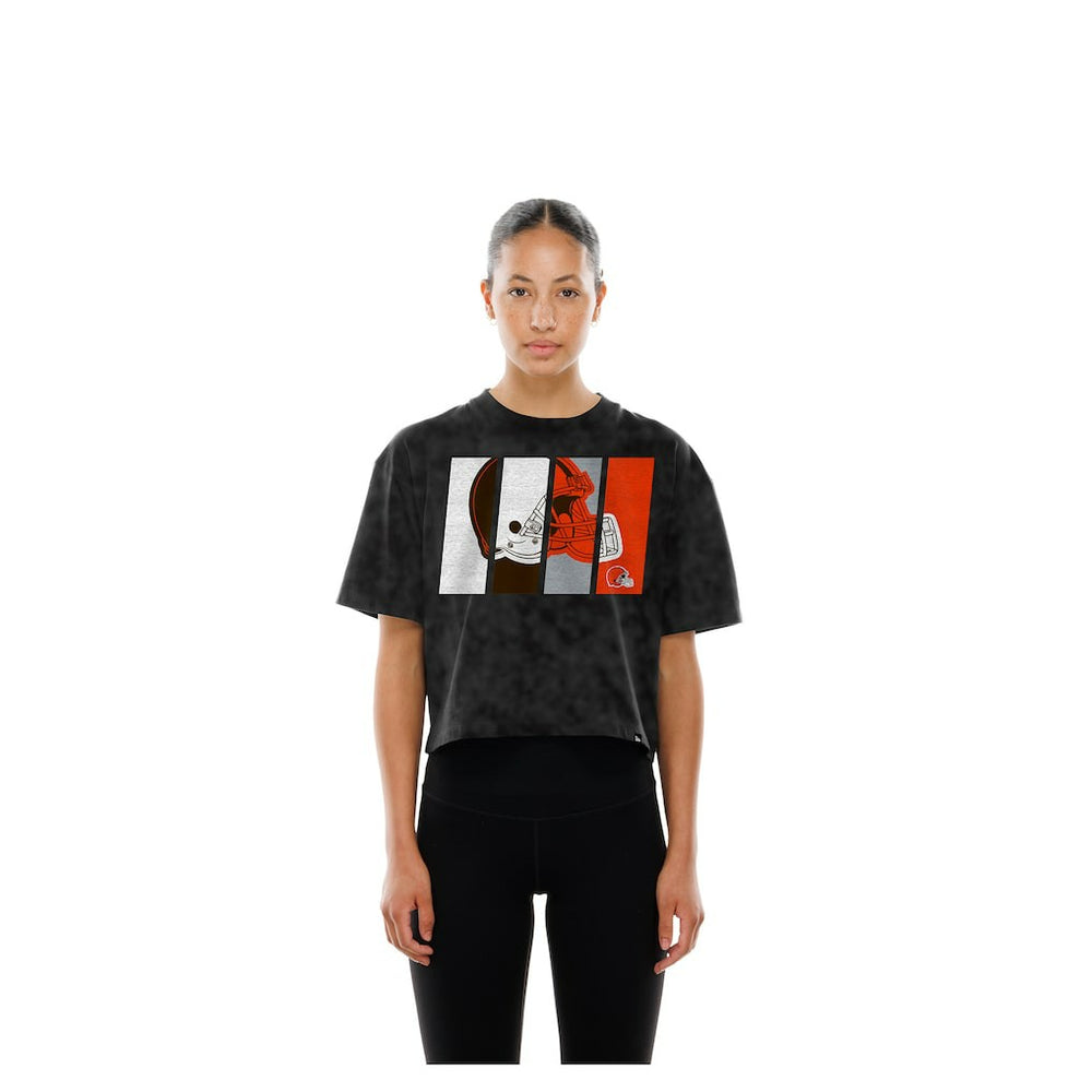 Cleveland Browns New Era Women's Boxy Cropped Sport Night Mineral Wash T-Shirt - Black online