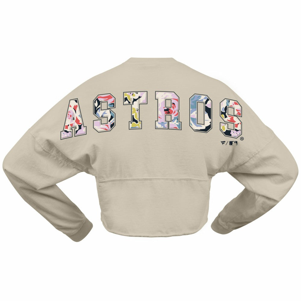 Houston Astros Women's Floral Preppy Cropped Long Sleeve T-Shirt Cream