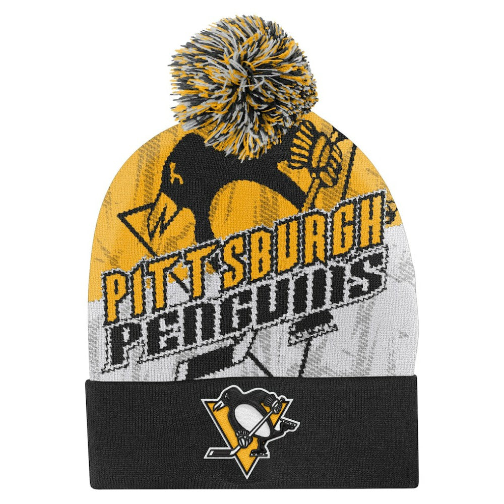 Pittsburgh Penguins Outerstuff Youth New Edge Cuffed Knit Hat with Pom - Black Hats