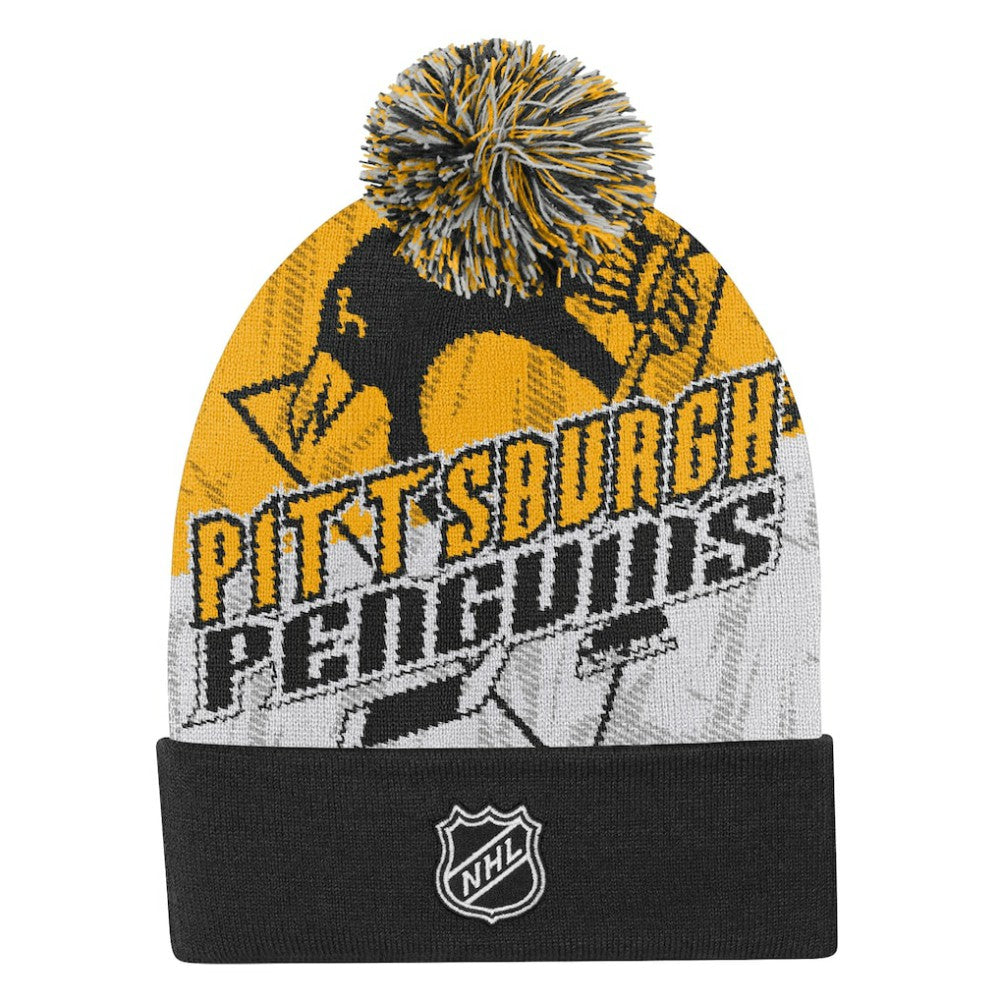 Pittsburgh Penguins Outerstuff Youth New Edge Cuffed Knit Hat with Pom - Black Hats