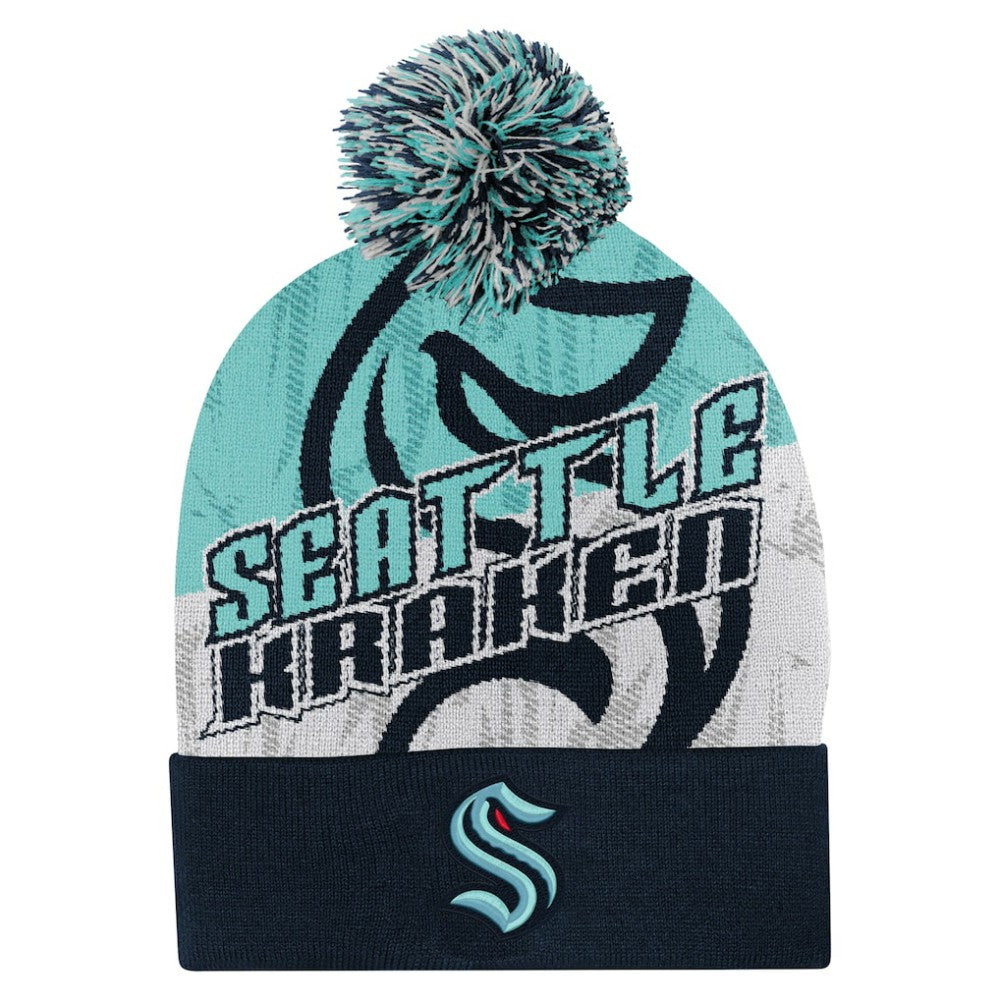 Seattle Kraken Outerstuff Youth New Edge Cuffed Knit Hat with Pom - Navy Hats