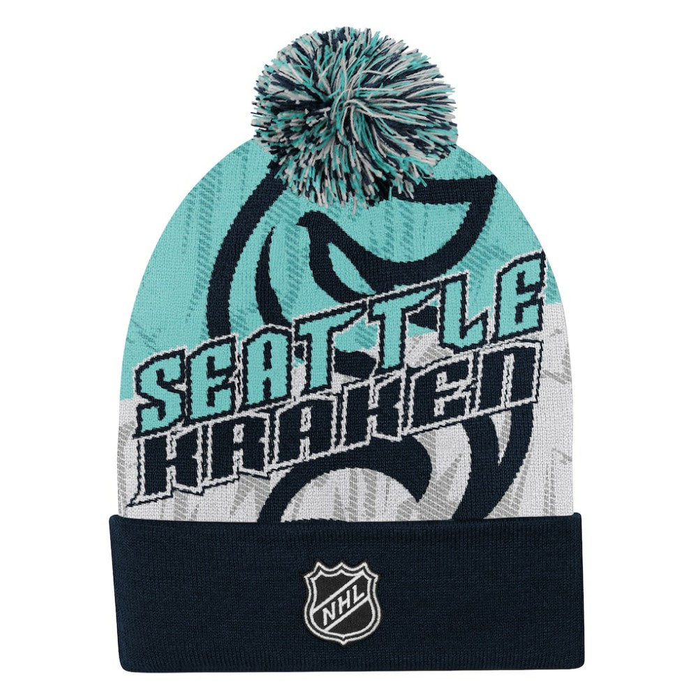 Seattle Kraken Outerstuff Youth New Edge Cuffed Knit Hat with Pom - Navy Hats