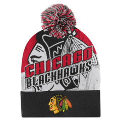 Chicago Blackhawks Outerstuff Youth New Edge Cuffed Knit Hat with Pom - Red Hats