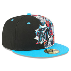 Miami Marlins 2025 MLB Diamond Hero Edition 59FIFTY Fitted Hat Black/Blue