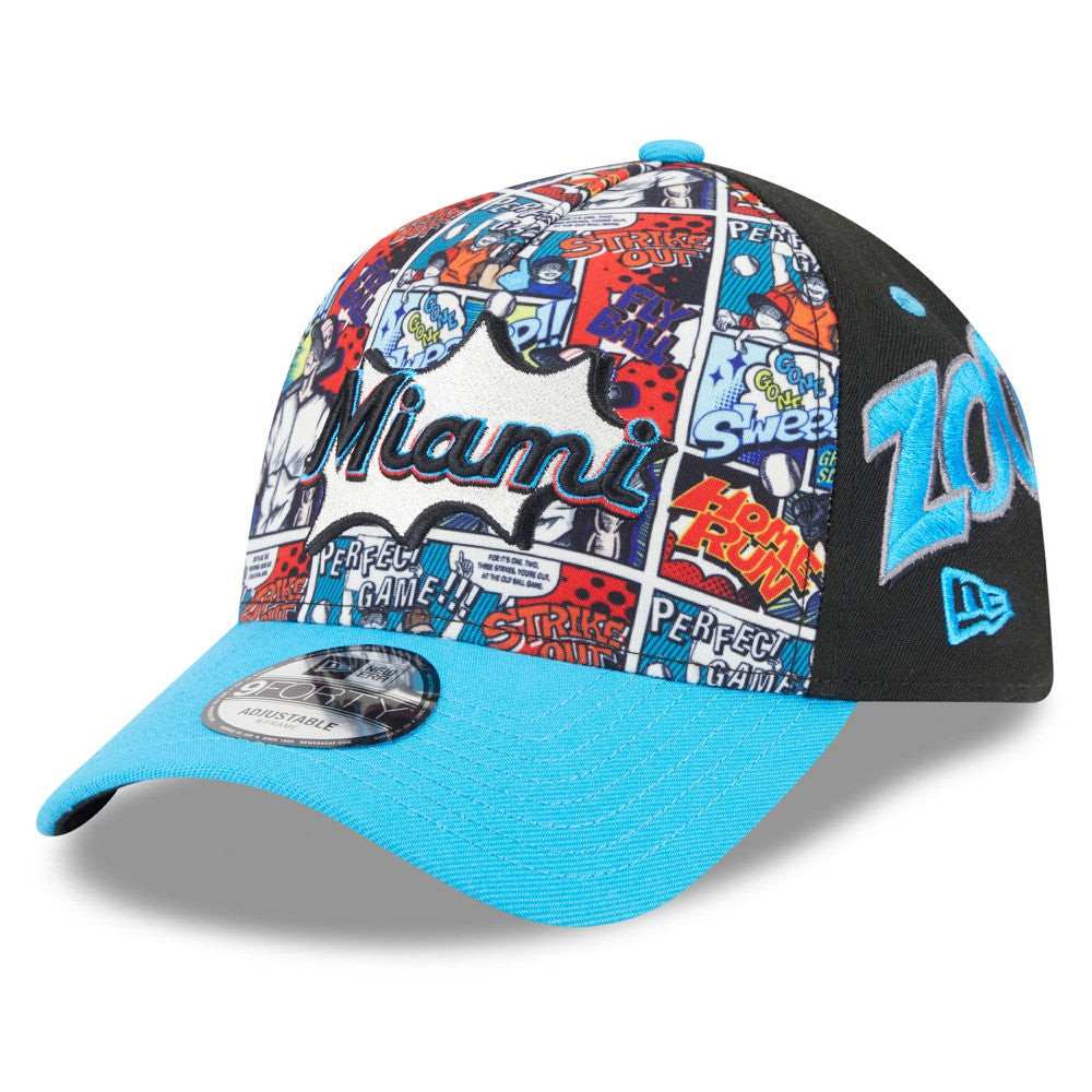 Miami Marlins Youth 2025 MLB Diamond Hero Edition A-Frame 9FORTY Adjustable Hat Black/Blue