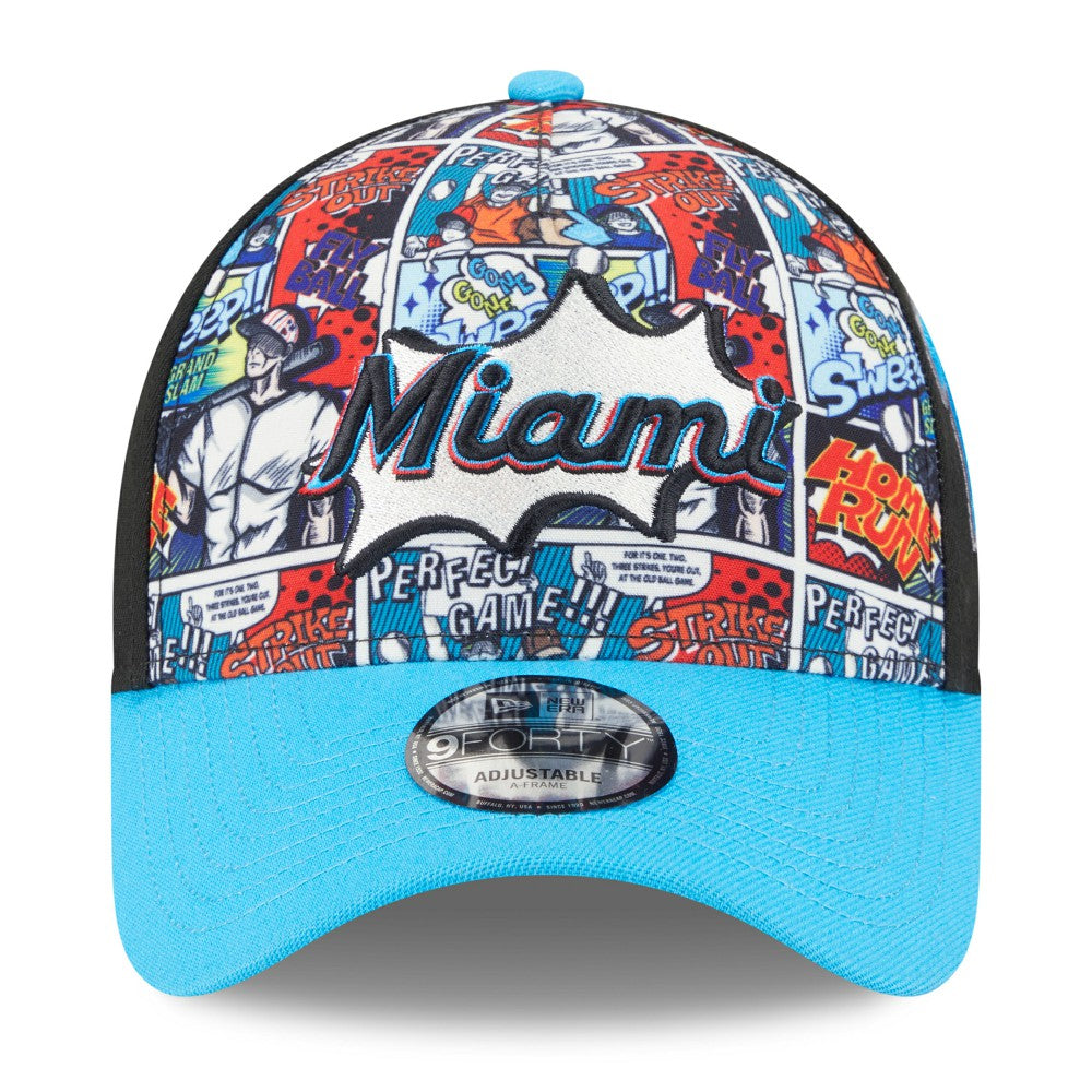 Miami Marlins Youth 2025 MLB Diamond Hero Edition A-Frame 9FORTY Adjustable Hat Black/Blue