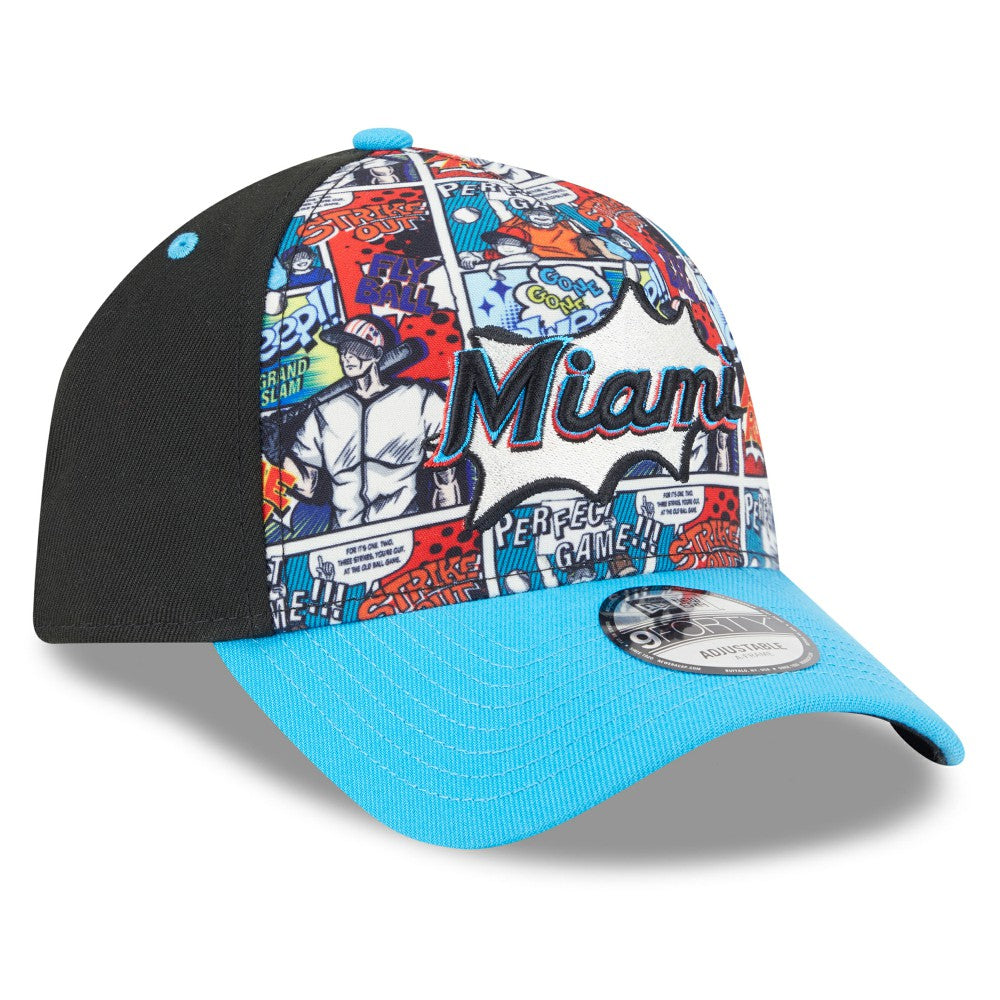 Miami Marlins Youth 2025 MLB Diamond Hero Edition A-Frame 9FORTY Adjustable Hat Black/Blue
