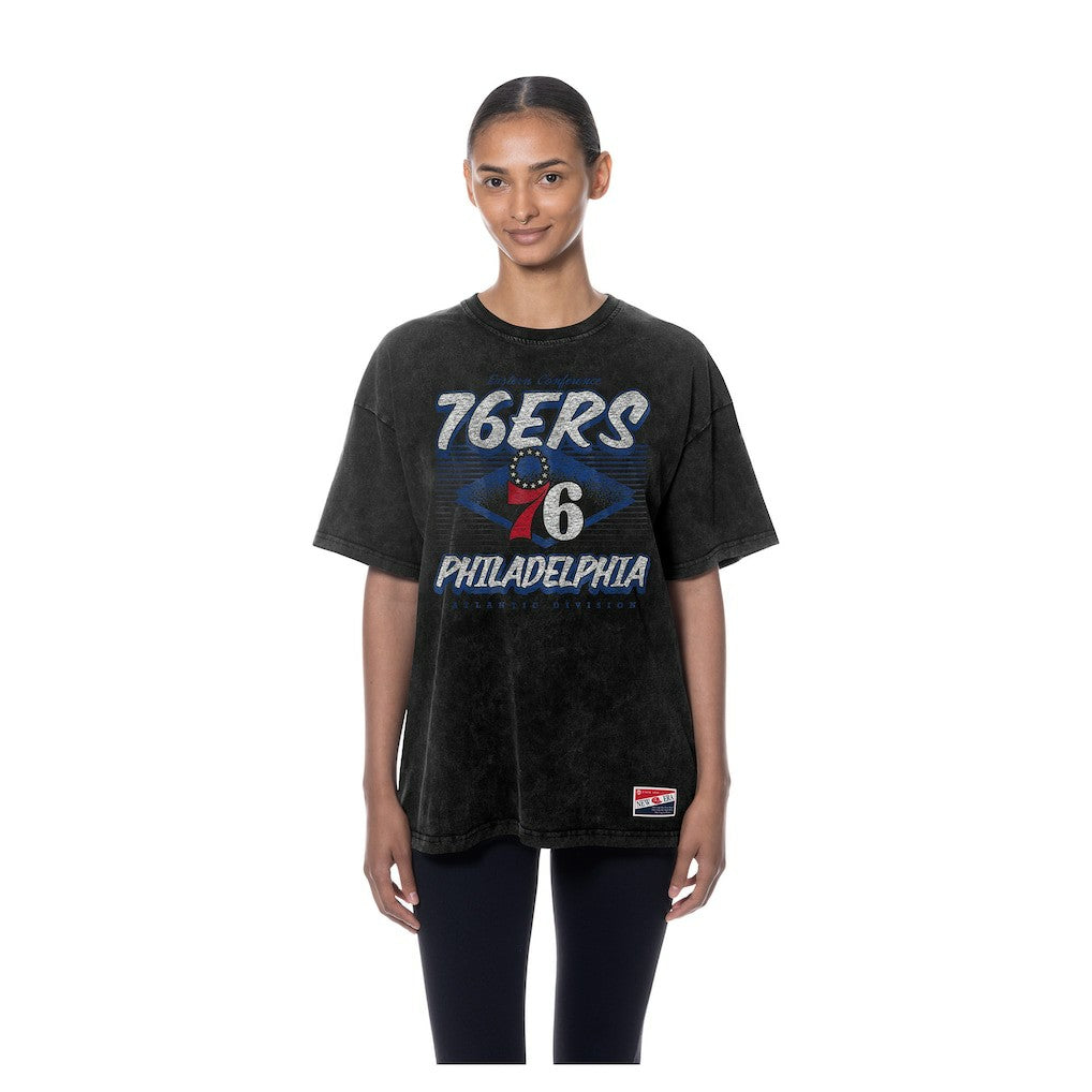 Philadelphia 76ers Women's Throwback Mineral Wash Oversized T-Shirt - Black discount