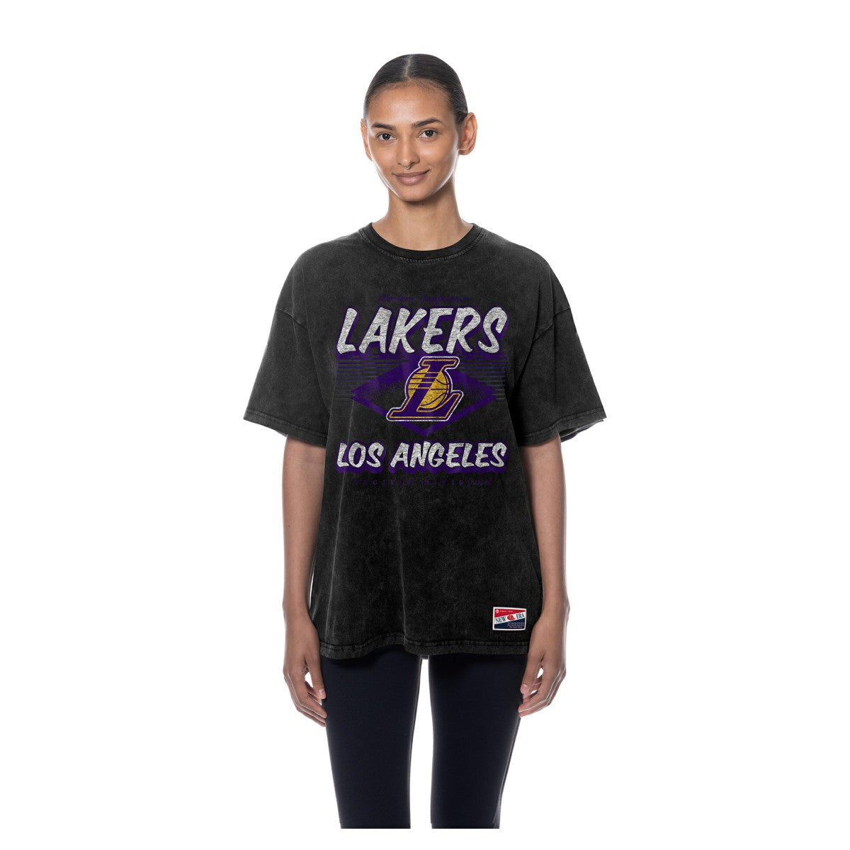 Los Angeles Lakers Women's Throwback Mineral Wash Oversized T-Shirt - Black sale