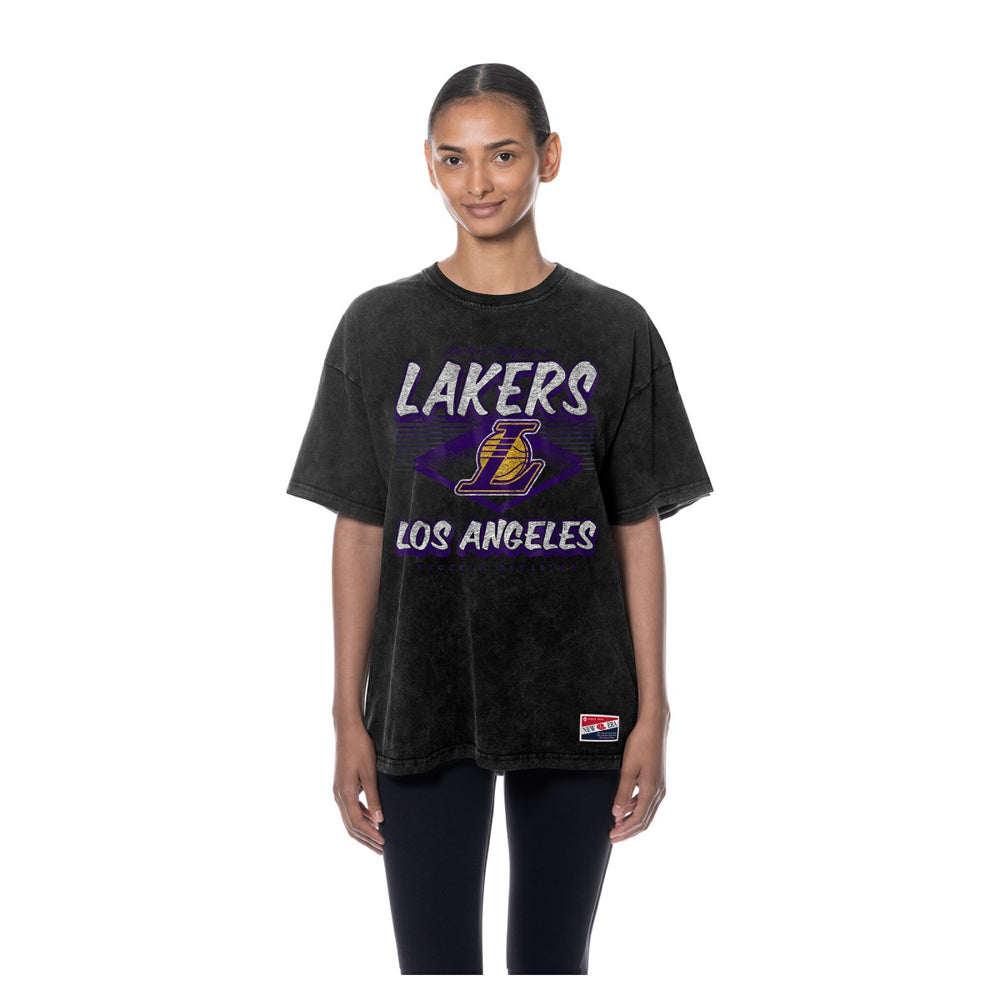 Los Angeles Lakers Women's Throwback Mineral Wash Oversized T-Shirt - Black sale