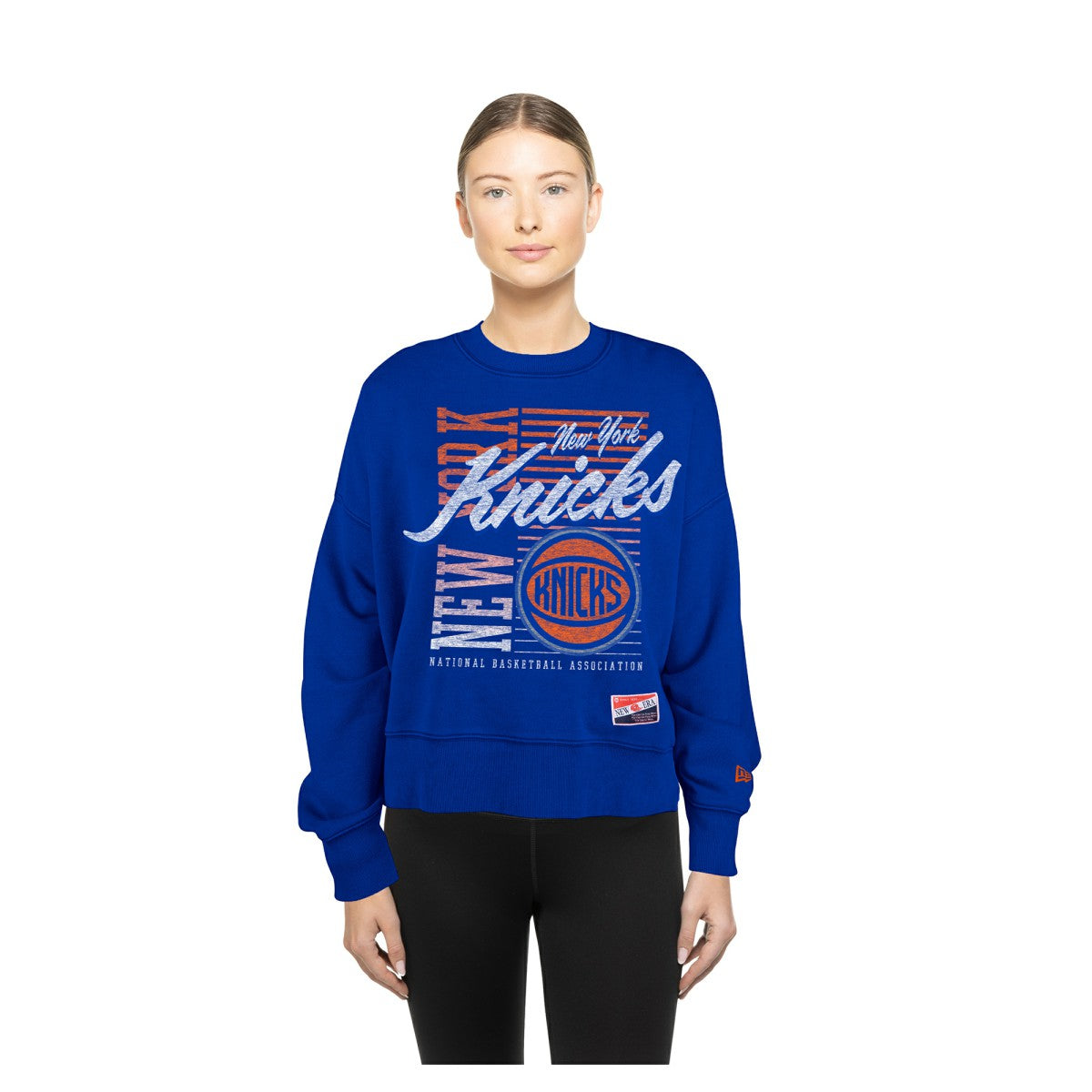 New York Knicks Women's Boxy Throwback Mineral Wash Sweatshirt - Blue sale
