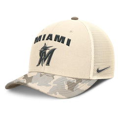 Miami Marlins Camo Natural Pack Rise Adjustable Trucker Hat Natural
