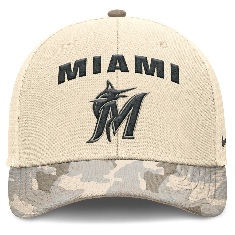 Miami Marlins Camo Natural Pack Rise Adjustable Trucker Hat Natural