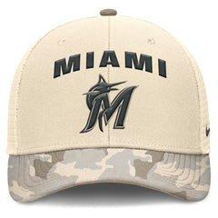 Miami Marlins Camo Natural Pack Rise Adjustable Trucker Hat Natural