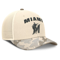 Miami Marlins Camo Natural Pack Rise Adjustable Trucker Hat Natural