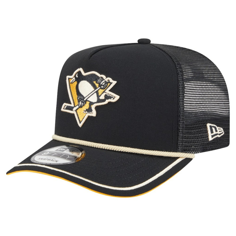 Pittsburgh Penguins New Era Vintage Team Rope A-Frame 9FIFTY Snapback Hat - Black Hats