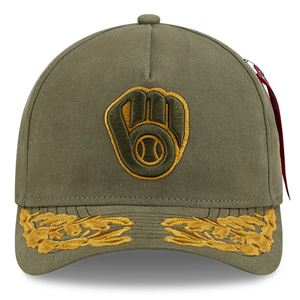 Milwaukee Brewers x Alpha Industries A-Frame 9FORTY Adjustable Hat Olive