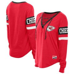 Kansas City Chiefs New Era Women's Plus Size Throwback Lace-Up Long Sleeve T-Shirt - Red for sale