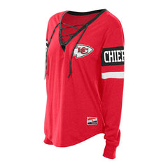 Kansas City Chiefs New Era Women's Plus Size Throwback Lace-Up Long Sleeve T-Shirt - Red for sale