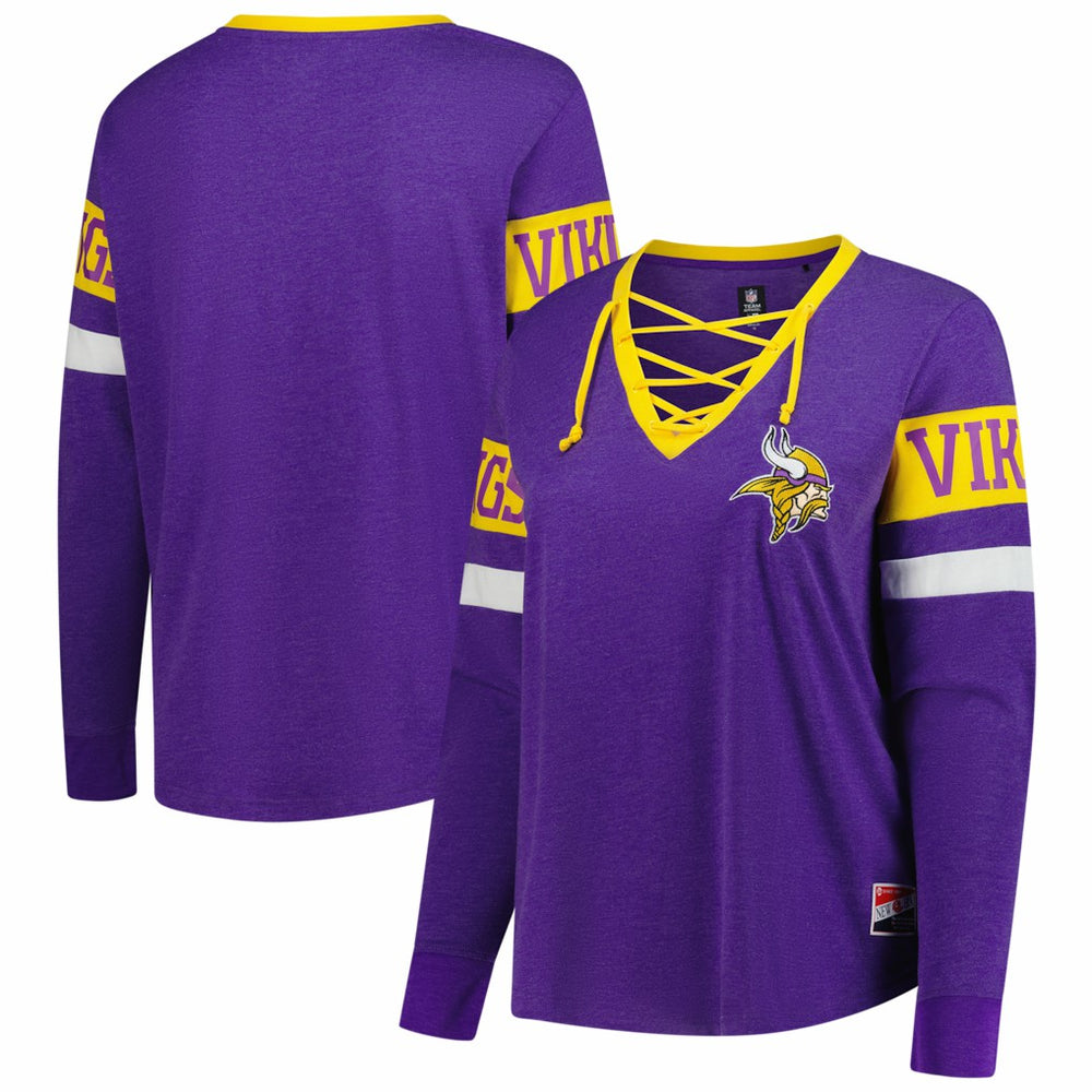 Minnesota Vikings New Era Women's Plus Size Throwback Lace-Up Long Sleeve T-Shirt - Purple online