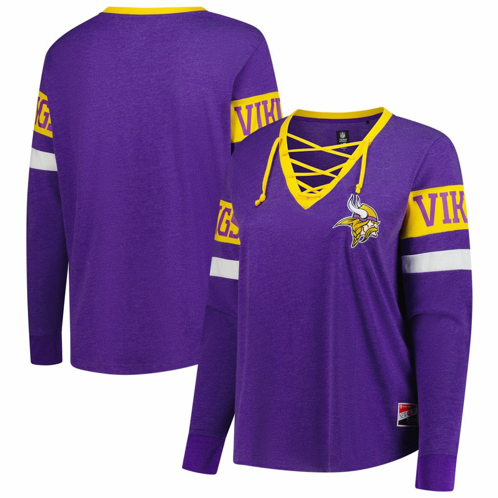 Minnesota Vikings New Era Women's Plus Size Throwback Lace-Up Long Sleeve T-Shirt - Purple online