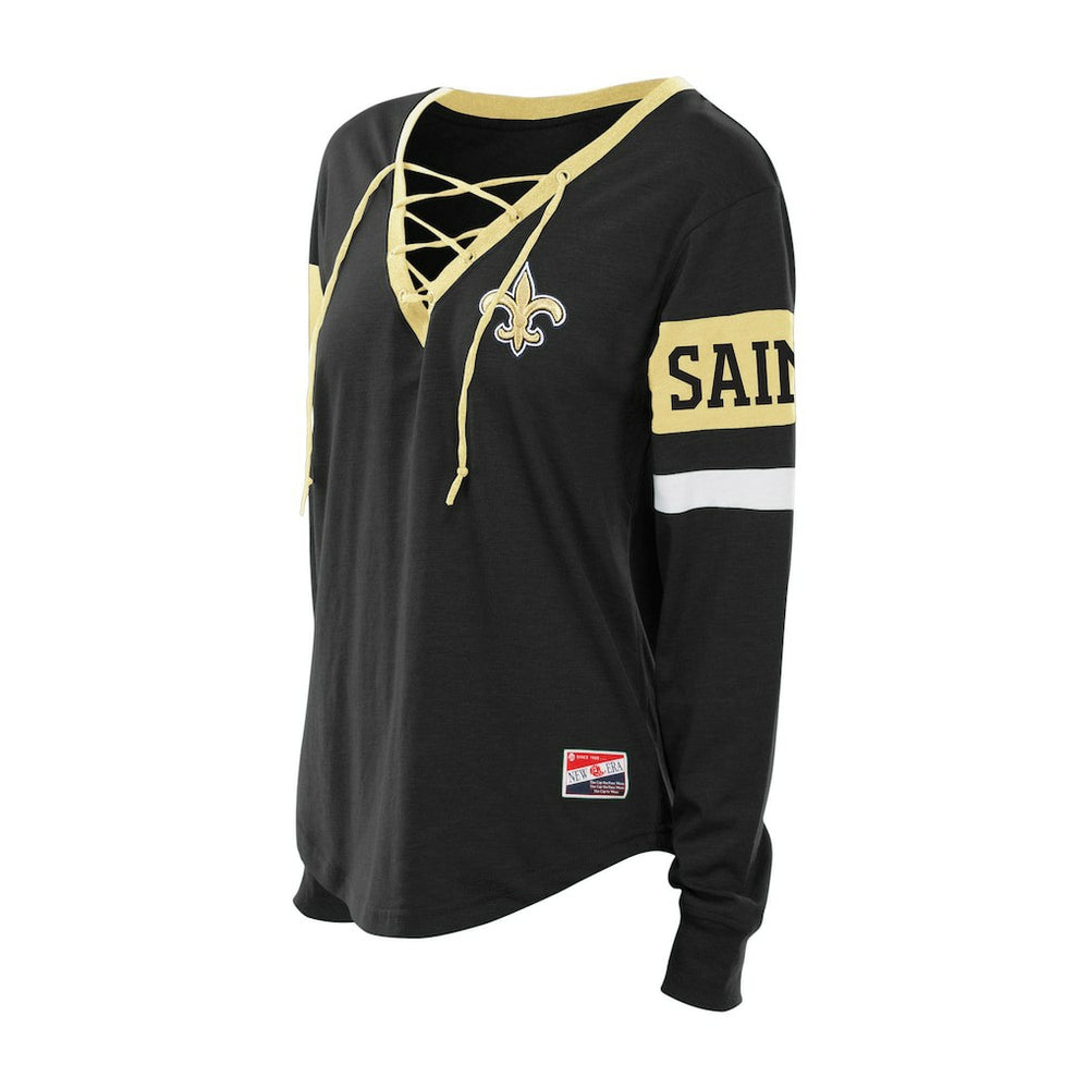 New Orleans Saints New Era Women's Plus Size Throwback Lace-Up Long Sleeve T-Shirt - Black online