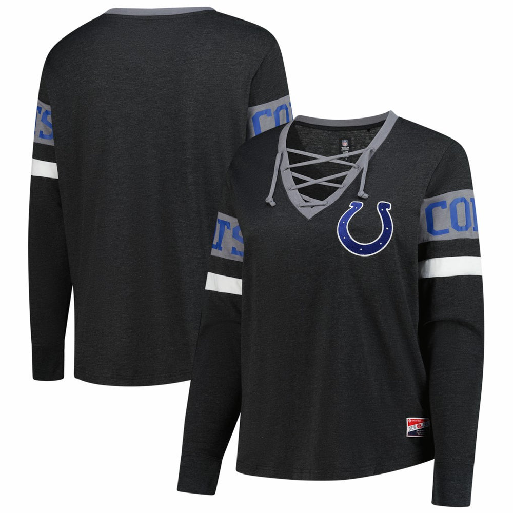 Indianapolis Colts New Era Women's Plus Size Throwback Lace-Up Long Sleeve T-Shirt - Black cheap