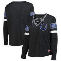 Indianapolis Colts New Era Women's Plus Size Throwback Lace-Up Long Sleeve T-Shirt - Black cheap