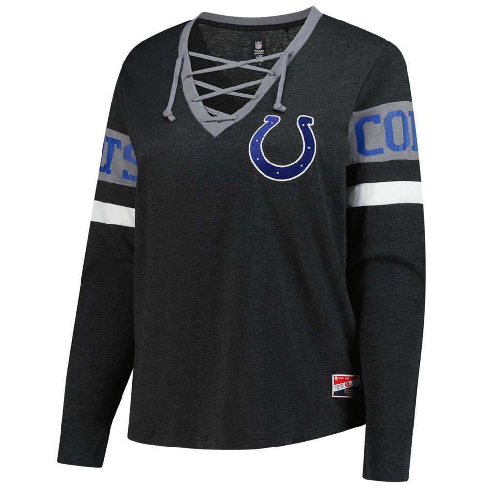 Indianapolis Colts New Era Women's Plus Size Throwback Lace-Up Long Sleeve T-Shirt - Black cheap