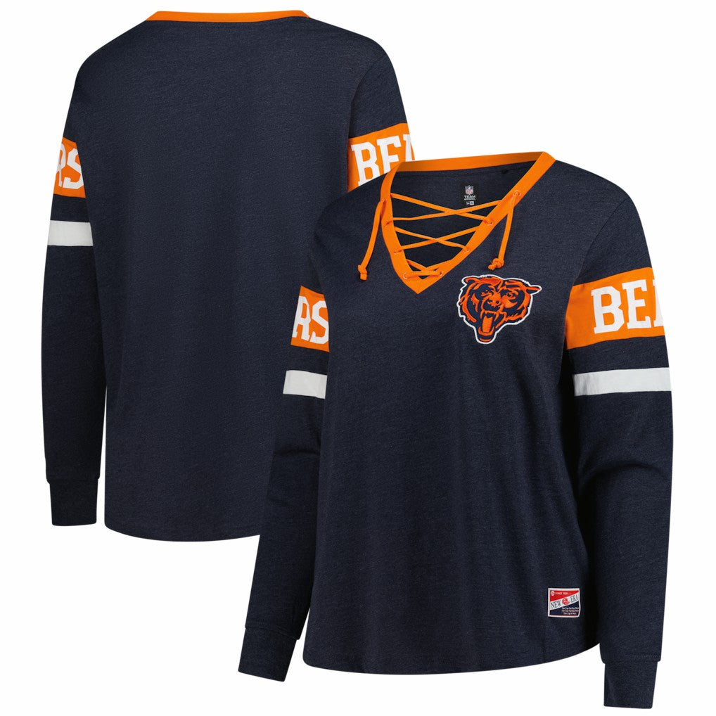 Chicago Bears New Era Women's Plus Size Throwback Lace-Up Long Sleeve T-Shirt - Navy discount