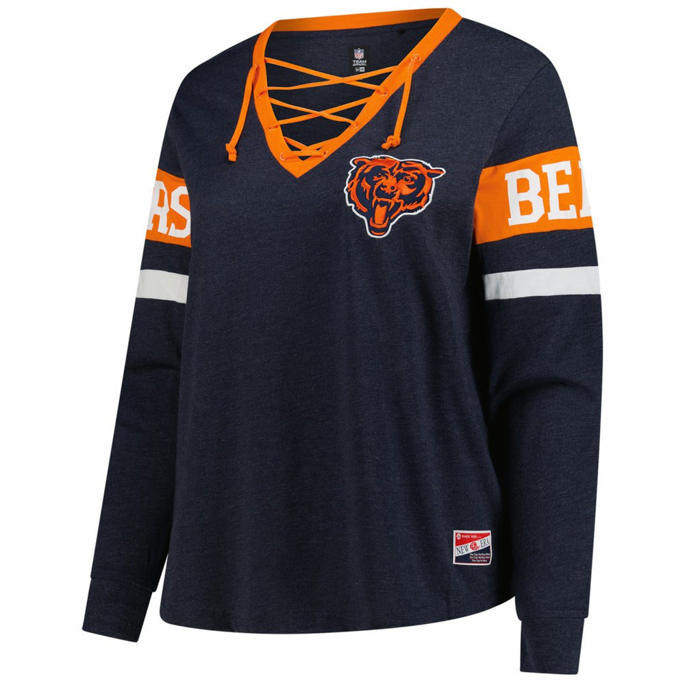Chicago Bears New Era Women's Plus Size Throwback Lace-Up Long Sleeve T-Shirt - Navy discount