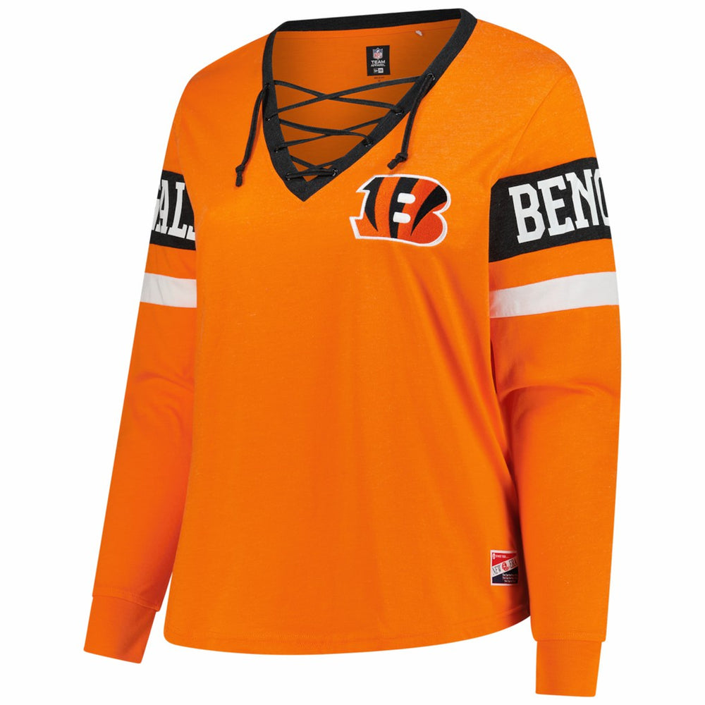 Cincinnati Bengals New Era Women's Plus Size Throwback Lace-Up Long Sleeve T-Shirt - Orange on sale