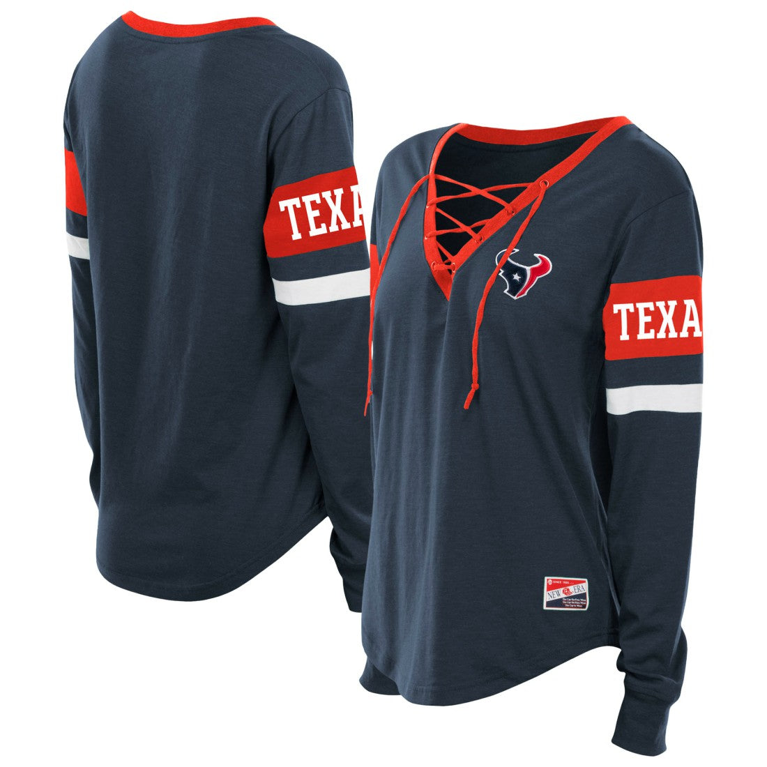 Houston Texans New Era Women's Plus Size Throwback Lace-Up Long Sleeve T-Shirt - Navy outlet