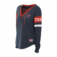 Houston Texans New Era Women's Plus Size Throwback Lace-Up Long Sleeve T-Shirt - Navy outlet