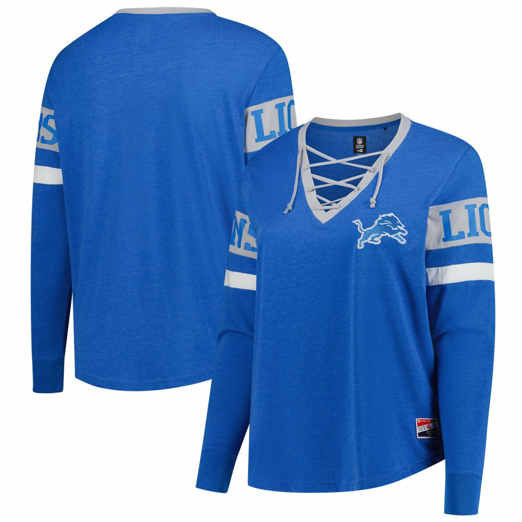 Detroit Lions New Era Women's Plus Size Throwback Lace-Up Long Sleeve T-Shirt - Blue discount