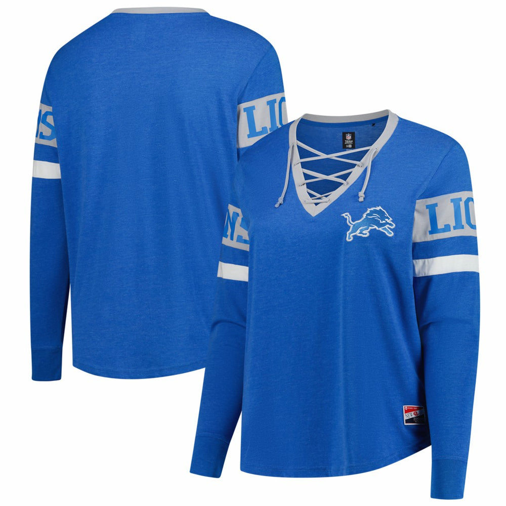 Detroit Lions New Era Women's Plus Size Throwback Lace-Up Long Sleeve T-Shirt - Blue discount