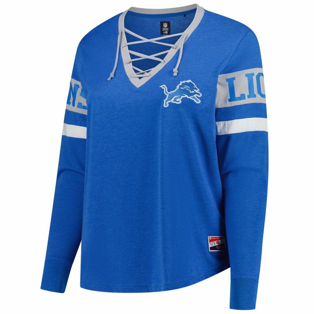Detroit Lions New Era Women's Plus Size Throwback Lace-Up Long Sleeve T-Shirt - Blue discount