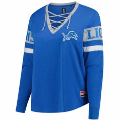 Detroit Lions New Era Women's Plus Size Throwback Lace-Up Long Sleeve T-Shirt - Blue discount