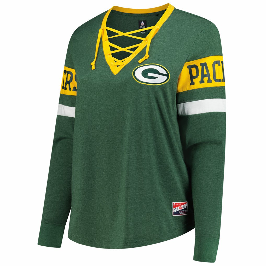 Green Bay Packers New Era Women's Plus Size Throwback Lace-Up Long Sleeve T-Shirt - Green online